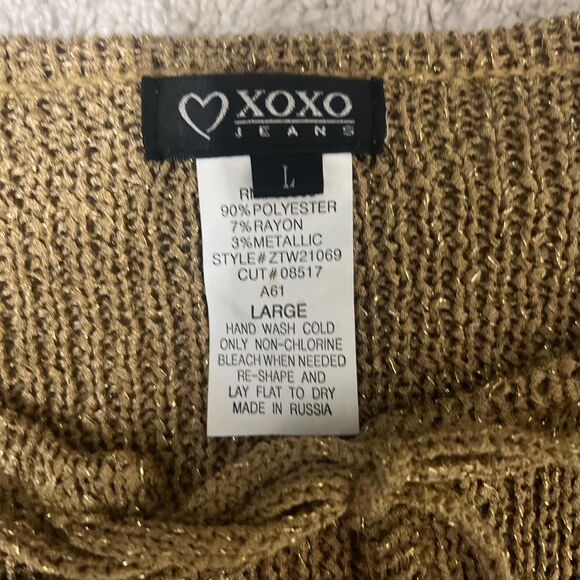 Vintage Keyhole Gold Metallic Fringe Bell Sleeve Knit Y2K Sz L Sweater Festival - Picture 4 of 5